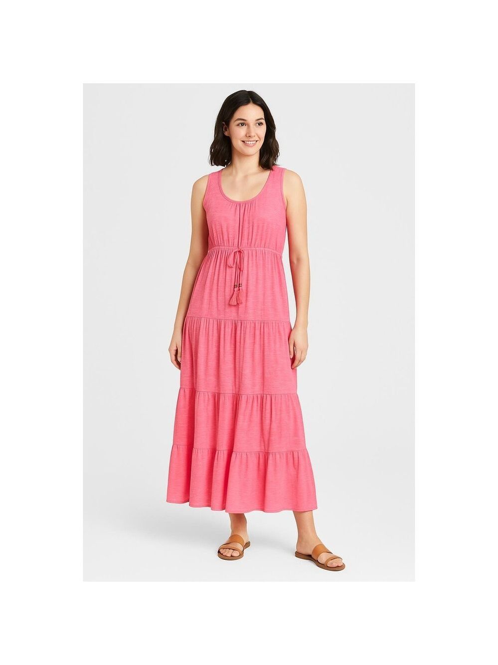 Knox Rose Dress Size Large Pink Maxi Tiered Sleeveless Drawstring Boho Style